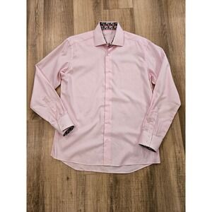 Bertigo Mens Medium Pink Dress Shirt Long Sleeve Contrast Cuff 100% Cotton